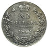 20 kopiejek 1840 / Н-Г, Petersburg, Bitkin 323, moneta wybita, pękniętym stemplem, patyna