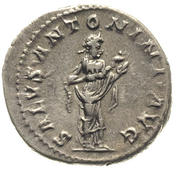Elagabal 218-222, antoninian, Rzym, Aw: Popiersie cesarza w koronie radialnej w prawo, Rw: Stojąca Salus w prawo, karmiąca węża trzymanego na rękach, 5.49 g, RIC 137