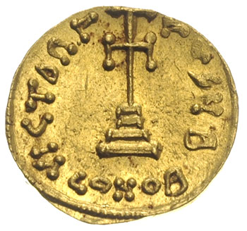 Konstantyn IV Pogonatus 668-685, solidus 681-685, Konstantynopol, Aw: Popiersie w pancerzu i hełmie, z włócznią na ramieniu na wprost z głową w prawo, Rw: Krzyż na czterostopniowym podeście, VICTORA - AVGЧ B, złoto 4.36 g, DOC 14a, pięknie zachowany