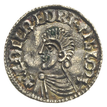 Aethelred II 978-1016, denar typu long cross, Shaftesbury, mincerz Goda, Aw: Popiersie w lewo, Rw: Długi krzyż, srebro 1.62 g, Spink 1151