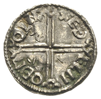 Aethelred II 978-1016, denar typu long cross, Lincoln, mincerz Edelnod, Aw: Popiersie w lewo, Rw: Długi krzyż, srebro 1.72 g, Spink 1151