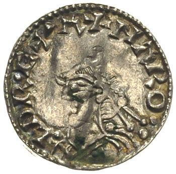 Harold I 1035-1040, denar typu jewel cross 1036-1038, Londyn, mincerz Goltsige, Aw: Popiersie w lewo, Rw: Krzyż o rozszerzających się ramionach, srebro 1.11 g, Spink 1163