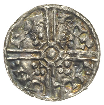 Harold I 1035-1040 denar typu fleur-de-lis, Aw: Popiersie z berłem w lewo, Rw: Długi krzyż z czterema liliami w polach, srebro 1.02 g, Spink 1165