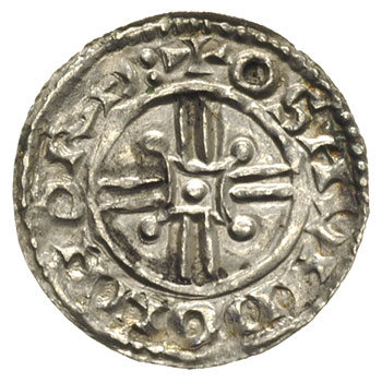 Harthaknut 1035-1042, denar typu quatrefoil ok. 1040-1042, Londyn, mincerz Osmund, Aw: Popiersie z berłem w lewo, tytulatura CNVT ..., Rw: Długi krzyż z małym obróconym krzyżykiem, srebro 1.14 g, Spink 1169
