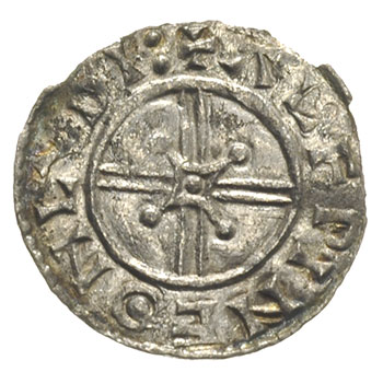 Harthaknut 1035-1042, denar typu quatrefoil ok. 1040-1042, Londyn, mincerz Aelfwine, Aw: Popiersie z berłem w lewo, tytulatura CNVT REXX, Rw: Długi krzyż z małym obróconym krzyżykiem, srebro 0.75 g, Spink 1169