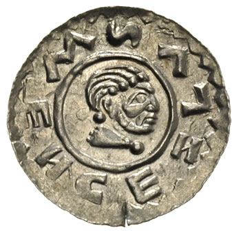 Wratysław II 1086-1092, denar, Aw: Głowa króla w prawo, wokoło WENCESLVS, Rw: Dłoń z berłem, wokoło WRATISLVS, srebro 0.57 g, Cach 353