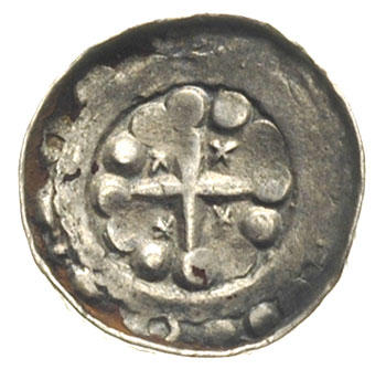 Biskupi Sascy, denar krzyżowy, Aw: Krzyż patriarchalny, w polach kulki, Rw: Krzyż kawalerski, srebro 0.88 g, Gum. typ V, Str. 24