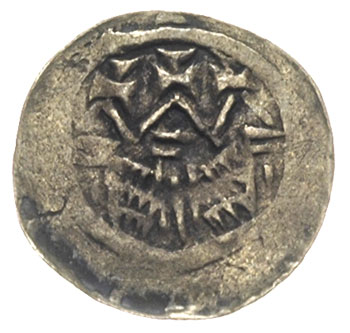 Władysław Herman 1081-1102, denar, Aw: Głowa księcia w lewo, napis w otoku, Rw: Budowla z trzema wieżami, zwieńczonymi kulami, w otoku napis, srebro 0.55 g, Str. 35