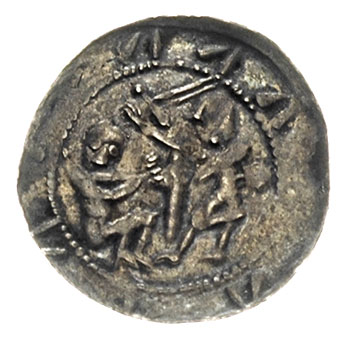 Władysław Wygnaniec 1138-1146, denar, Aw: Rycerz z mieczem nad jeńcem, Rw: Orzeł chwytający zająca, srebro 0.53 g, Str. 43, patyna