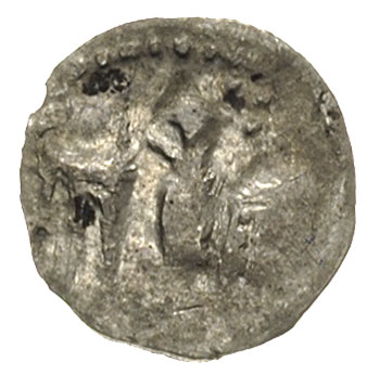 Jadwiga 1382-1399, denar, Kraków, Aw: Tarcza andegaweńska, nad nią litera h, Rw: Orzeł piastowski, srebro 0.18 g