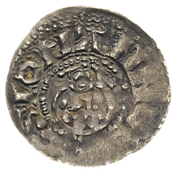 Bogusław II i Kazimierz II 1187-1220, denar, Kamień Pomorski, Aw: Głowa św. Jana, napis, Rw: Trójwieżowy kościół, napis, 0.74 g, Dbg 18, rzadkie