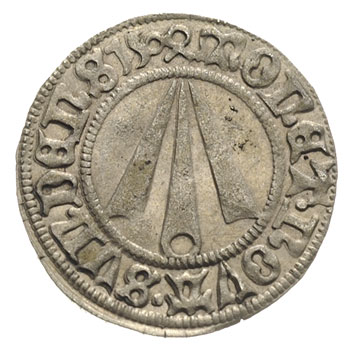 Strzałów /Stralsund/, grosz 1504, Aw: Strzała, Rw: Krzyż, w polu półksiężyc w rozetą, 1.23 g, Dbg 287, bardzo ładny