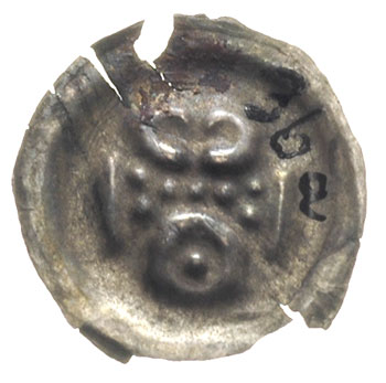 naśladownictwo brakteata z lat ok. 1257-1268, Brama zwieńczona krzyżem, w bramie kółko, 0.16 g, Paszk. N3b