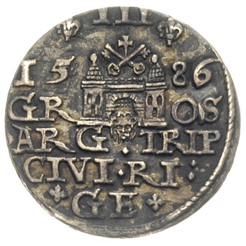 trojak 1586, Ryga, Iger R.86.1.b (R),Gerbaszewski 16, ciemna patyna
