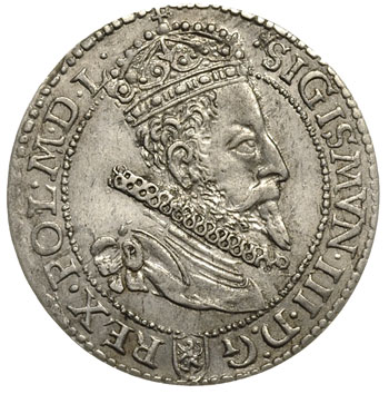 szóstak 1599, Malbork, na awersie mała głowa króla i nie wykończone litery DG, ładnie zachowany egzemplarz