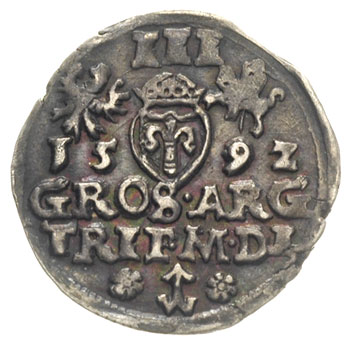 trojak 1592, Wilno, na awersie SIG III.., Iger V.92.1.a, Ivanauskas 5SV25-13, ciemna patyna