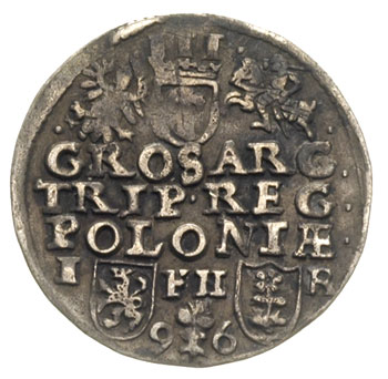 trojak 1596, Poznań, data u dołu rewersu i litery I - F H - R, na awersie napis SIG III.., Iger. P.96.8.e, patyna