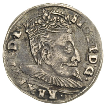 trojak 1596, Wilno, bardzo rzadka odmiana z gałązkami u dołu rewersu i małą głowa króla, Iger V.96.3.a (R6), Ivanauskas 5SV47-24, T. 18, patyna