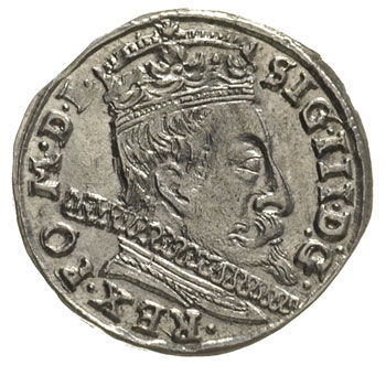 trojak 1597, Wilno, duża głowa króla, głowa wołu u dołu rewersu, Iger V.97.2.a (R),Ivanauskas 5SV52-29, bardzo ładny