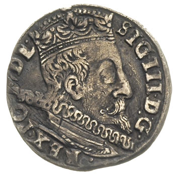 trojak 1597, Wilno, mała głowa króla, głowa wołu u dołu rewersu, Iger V.97.2.a (R),Ivanauskas 5SV51-28, ciemna patyna