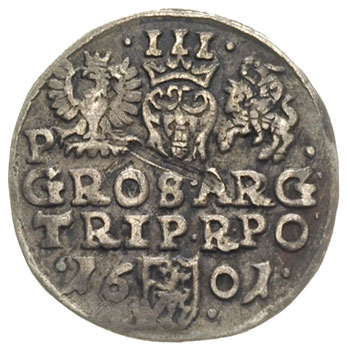 trojak 1601, Poznań, litera P obok Orła, Iger P.