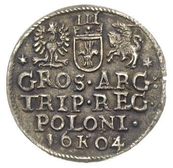 trojak 1604/3, Kraków, data przebijana na stemplu, Iger K.04.1.a (R1), patyna