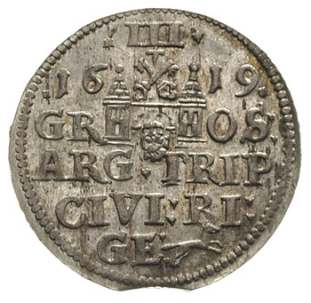 trojak 1619, Ryga, duże popiersie króla, Iger R.19.3.b (R3), Gerbaszewski 2.15, T. 3, piękny egzemplarz z małą wadą blachy, rzadki