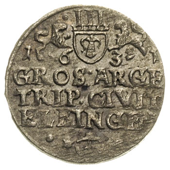 trojak 1631, Elbląg, okupacja szwedzka, emisja miejska-znak menniczy kapelusz, Iger E.31.2.a (R1), Ahlström 20 a