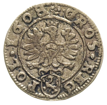 zestaw groszy koronnych 1607(rzadszy wariant z herbem Lewart pod koroną), 1608, 1609, 1610, 1612 i 1613 (dwie identyczne sztuki), razem 7 egzemplarzy, patyna