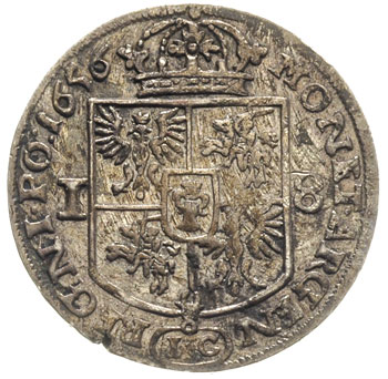 ort 1656, Kraków, okupacja szwedzka, litery IC pod tarczą herbową, patyna
