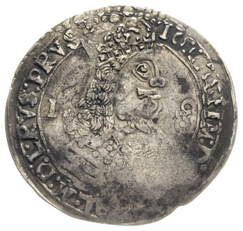 ort 16(56), Lwów, odmiana z małą głową króla, T. 4, charakterystyczne dla tego typu monet wady bicia, patyna