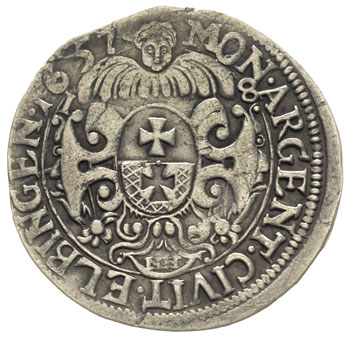 ort 1657, Elbląg, okupacja szwedzka, na awersie popiersie króla Karola Gustawa, H-Cz. 8313 (R5), Ahlström 56 a, Bahr. 9478, rzadki
