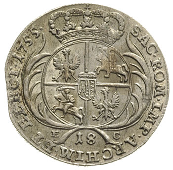ort 1755, Lipsk, Merseb. 1782, moneta z końcówki blachy, ale ładnie zachowana