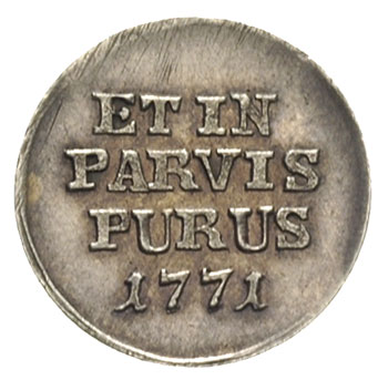grosz srebrny próbny 1771, Warszawa, 0.64 g, stare bicie, Plage 465, H-Cz. 3137 (R4), piękny egzemplarz z patyną