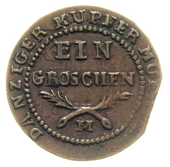 grosz 1812, Gdańsk, Plage 50, moneta wybita z końca blachy, patyna
