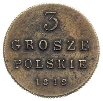 3 grosze polskie 1818, Warszawa, Iger KK.18.1.c (R4), nowe bicie, Plage 153, Bitkin H 868 (R2), rzadkie, patyna