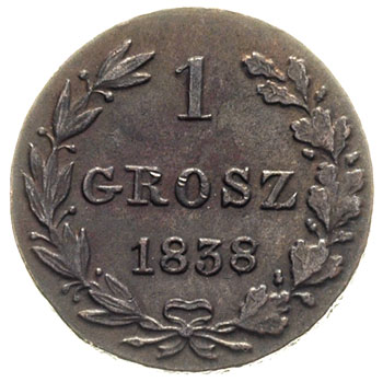 grosz 1838, Warszawa, święty Jerzy bez płaszcza, Plage 250, Bitkin 1222, ładny egzemplarz, patyna