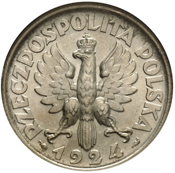 2 złote 1924, Paryż, pochodnia po dacie, Parchimowicz 109.a, moneta w pudełku GCN - MS 64, pięknie zachowany egzemplarz, delikatna patyna