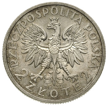 2 złote 1932, Warszawa, Głowa kobiety, Parchimowicz 110.a, wyśmienite