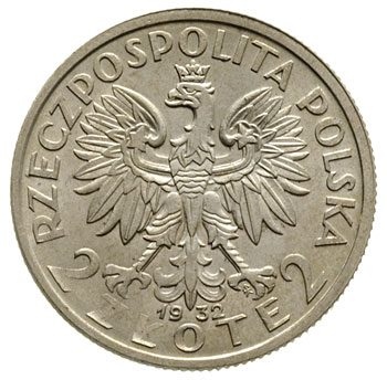 2 złote 1932, Warszawa, Głowa kobiety, Parchimowicz 110.a, piękne