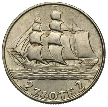 2 złote 1936, Żaglowiec, Parchimowicz 112, pięknie zachowane