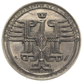 100 złotych 1925, Mikołaj Kopernik, srebro 24.43 g, Parchimowicz P-167.a, nakład 100 sztuk, piękna i bardzo rzadka moneta, patyna
