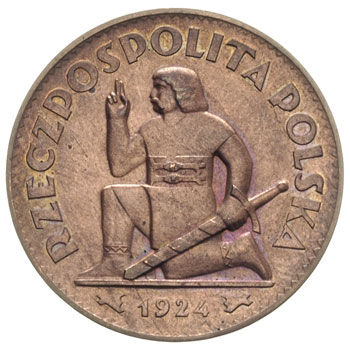 50 złotych (bez nazwy nominału) 1924, Klęczący Piast, miedź 10.32 g, Parchimowicz P-165.a, nakład 105 sztuk, rzadkie i ładne