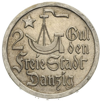 2 guldeny 1923, Utrecht, Koga, Parchimowicz 63.b, moneta wybita stemplem lustrzanym, bardzo ładna, patyna