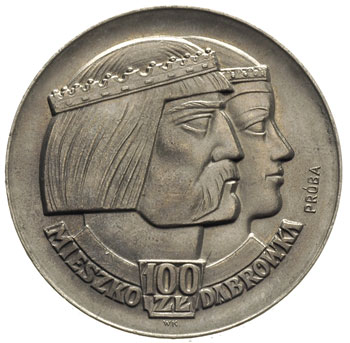 100 złotych 1966, Mieszko i Dąbrówka -popiersia, na rewersie napis PRÓBA, nikiel, Parchimowicz P-350.b
