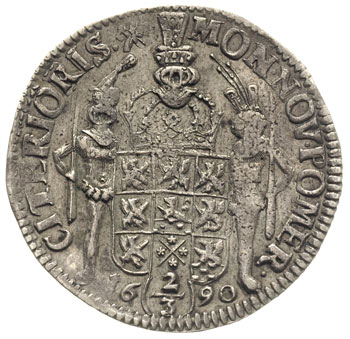 2/3 talara (gulden) 1690, Szczecin, odmiana napisu CAROL XI D G - REX..., Ahlström 114.b, Dav. 767, patyna