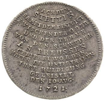 2/3 talara (gulden) 1721, Berlin, napis półkolisty, Henckel 3995, rzadka moneta wybita z okazji hołdu złożonego przez Szczecin królowi pruskiemu, patyna