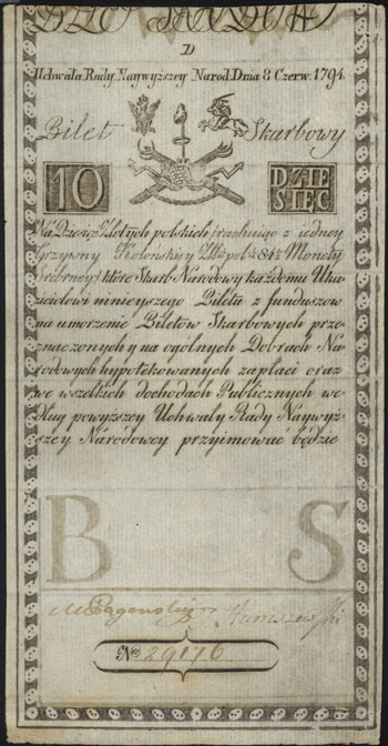 10 złotych polskich 8.06.1794, seria D, Miłczak 