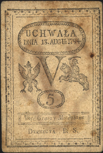 5 groszy miedziane 13.08.1794, Miłczak A8a, Lucow 38 (R1), zabrudzenia i niewielkie plamki