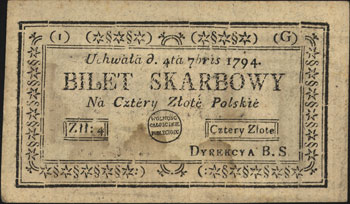 4 złote polskie 4.09.1794, seria 1-G, Miłczak A11a, Lucow 43g (R0), zaplamienia